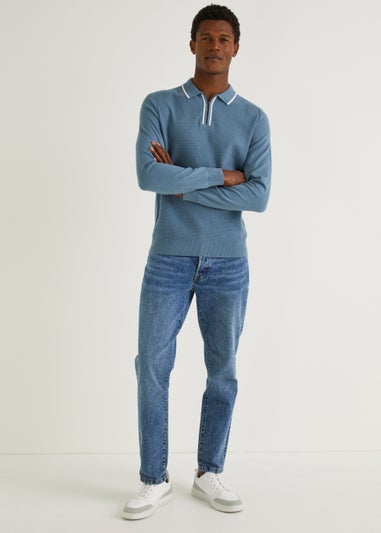Blue Long Sleeve Zip Polo Shirt