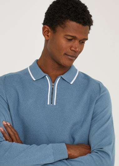 Blue Long Sleeve Zip Polo Shirt