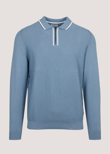 Blue Long Sleeve Zip Polo Shirt
