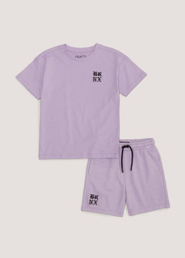 Boys Lilac BRNX T-Shirt & Shorts Set (4-13yrs)