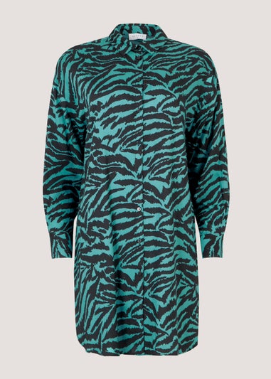 Blue Animal Print Longline Long Sleeve Shirt