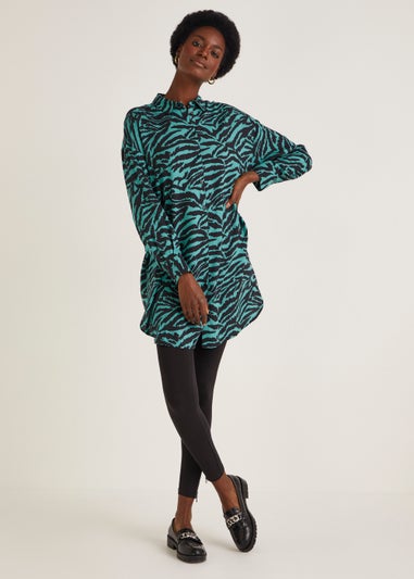 Blue Animal Print Longline Long Sleeve Shirt