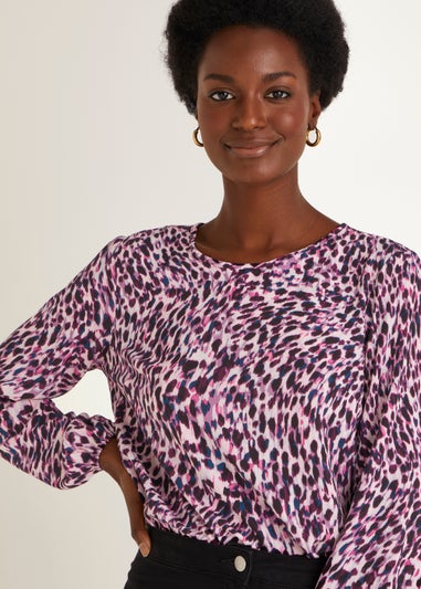 Pink Animal Print Bubble Box Long Sleeve Top