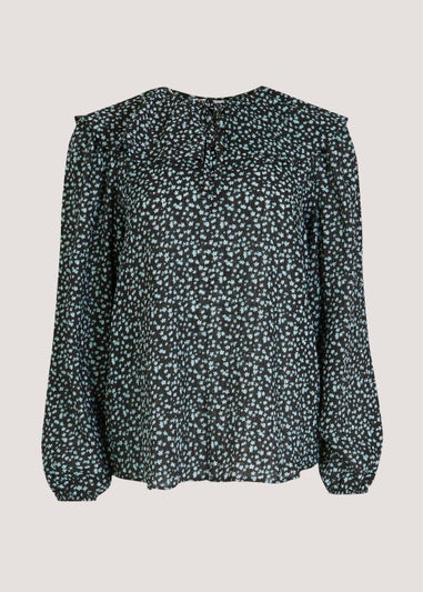 Black Ditsy Floral Seersucker Blouse