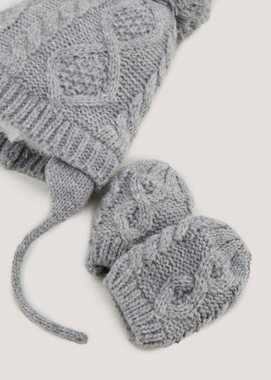 Grey Baby Trapper Hat & Mittens Set (Newborn-24mths)