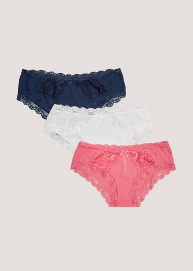 3 Pack Pink Lace French Knickers, Brand : Matalan, Color: Pink, Size: 12