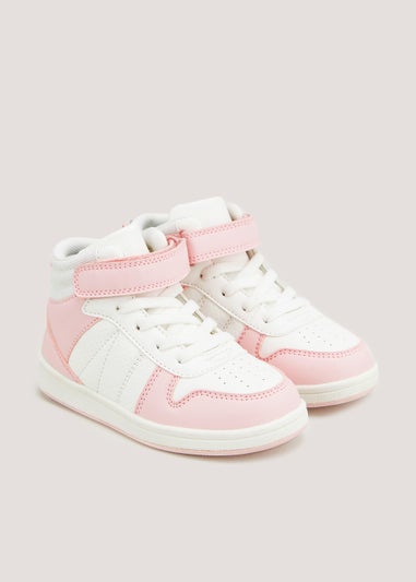 Girls White PU High Top Trainers (Younger 4-12)