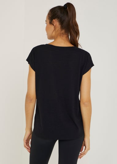 Souluxe Black V-Neck Textured Sports T-Shirt