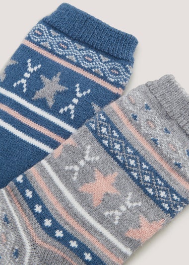 2 Pack Blue & Grey Star Thermal Socks