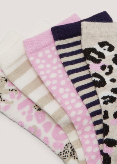 5 Pack Stripe & Animal Print Ankle Socks