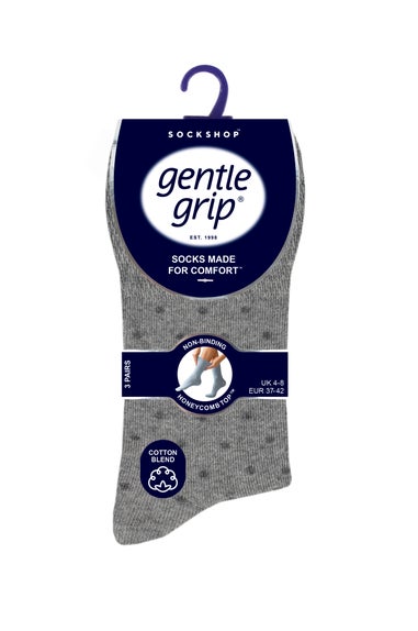 3 Pack Gentle Grip Grey Spot Socks