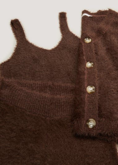Girls Candy Couture Brown Fluffy Co-Ord Cardigan & Cami (9-16yrs)