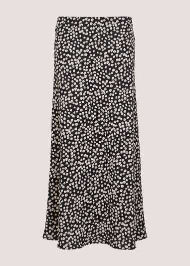 Black Spot Flared Hem Midi Skirt