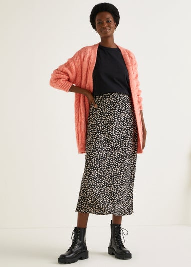 Black Spot Flared Hem Midi Skirt
