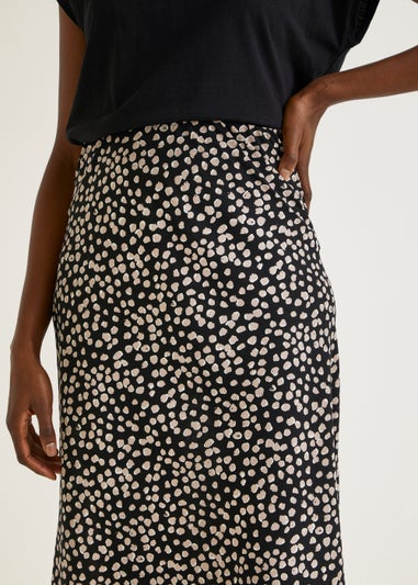 Black Spot Flared Hem Midi Skirt