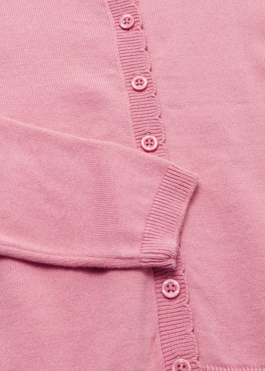 Girls Pink Round Neck Cardigan (4-13yrs)