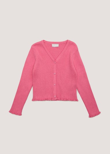 Girls Pink Lettuce Hem Cardigan (4-13yrs)