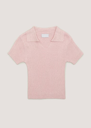 Girls Pink Sparkle Knitted Crop Top (4-13yrs)