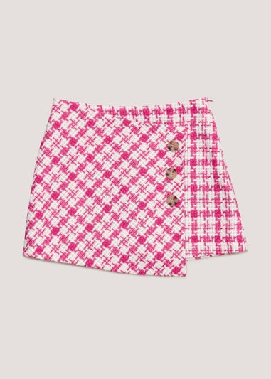 Girls Pink Check Button Skort (4-13yrs)