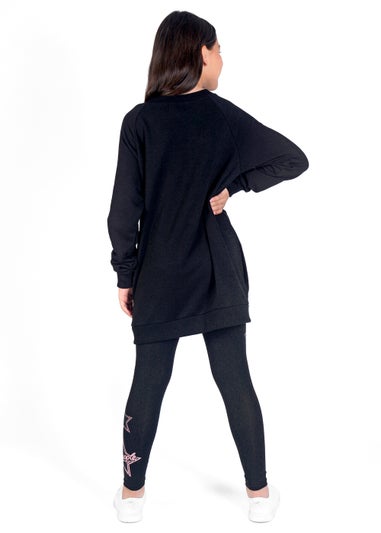 Girls Pineapple Black Glitter Logo Oversized Longline Sweatshirt (5-13yrs)