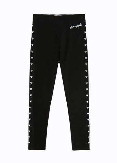 Girls Pineapple Black Heart Stud Leggings (5-12yrs)