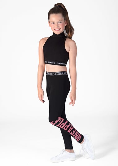 Girls Pineapple Black Glitter Jacquard Leggings (5-13yrs)