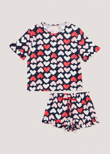 Navy Heart Print Short Pyjama Set