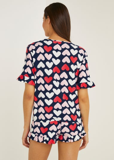 Navy Heart Print Short Pyjama Set