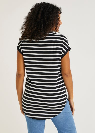 Black & White Stripe Longline T-Shirt