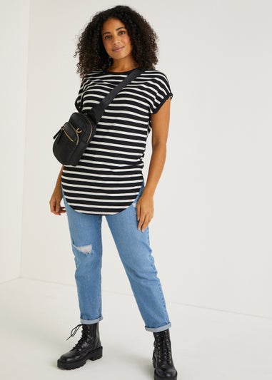 Black & White Stripe Longline T-Shirt