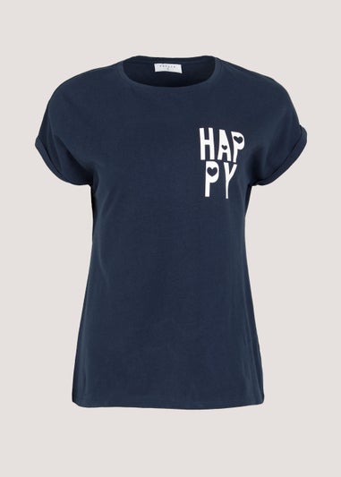 Navy Happy Slogan T-Shirt