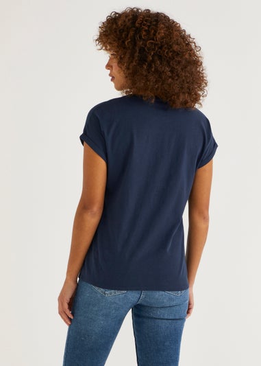 Navy Happy Slogan T-Shirt