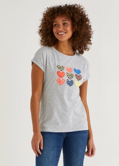 Grey Heart Print T-Shirt