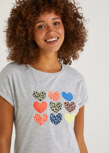 Grey Heart Print T-Shirt