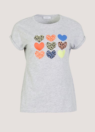 Grey Heart Print T-Shirt