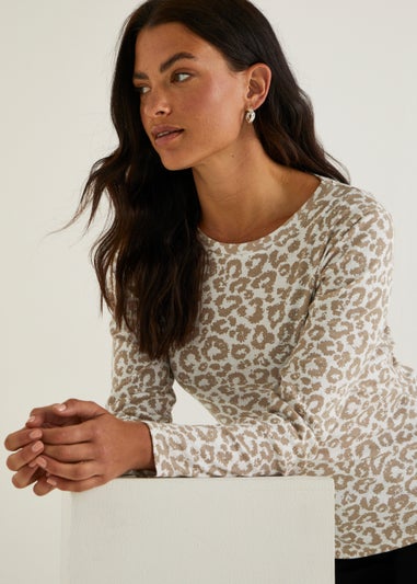 Beige Animal Print Long Sleeve T-Shirt