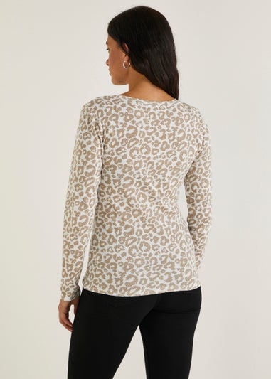 Beige Animal Print Long Sleeve T-Shirt