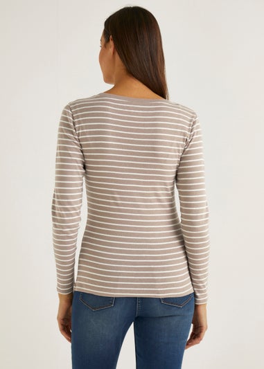 Beige Stripe Long Sleeve T-Shirt