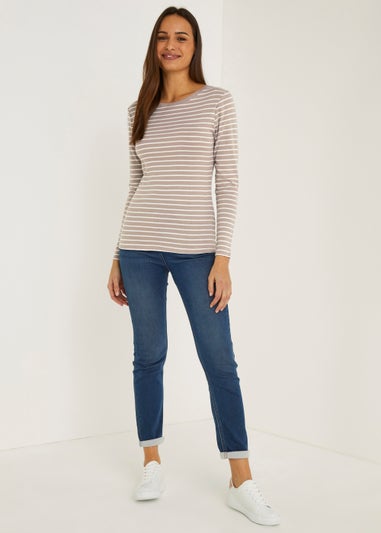 Beige Stripe Long Sleeve T-Shirt