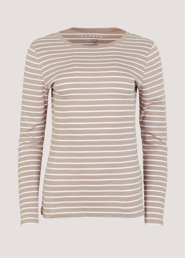 Beige Stripe Long Sleeve T-Shirt