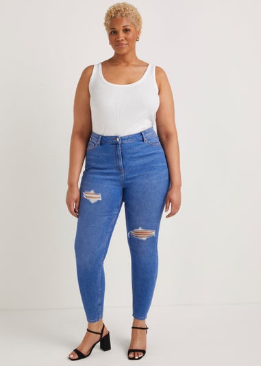 Papaya Curve April Mid Wash Ripped Super Skinny Jeans