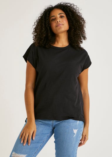 Black Essential Longline Cotton T-Shirt