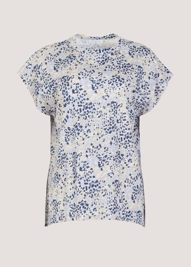 Blue Animal Print Essential Longline Cotton T-Shirt