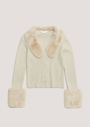 Girls Candy Couture Beige Faux Fur Cardigan (9-16yrs)