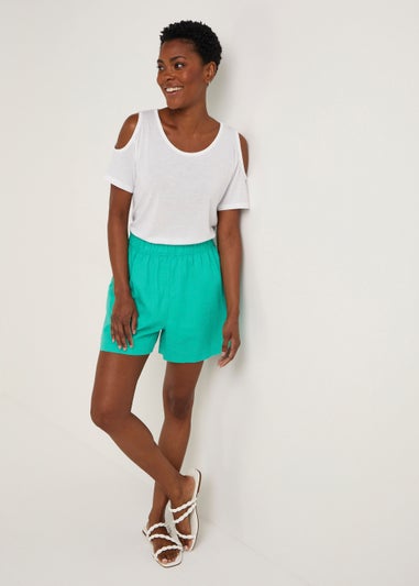 Green Linen Blend Shorts