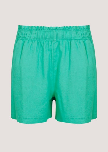 Green Linen Blend Shorts