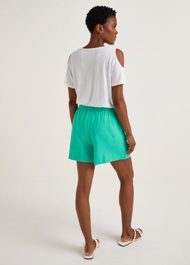 Green Linen Blend Shorts