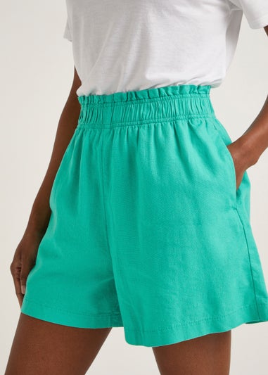 Green Linen Blend Shorts