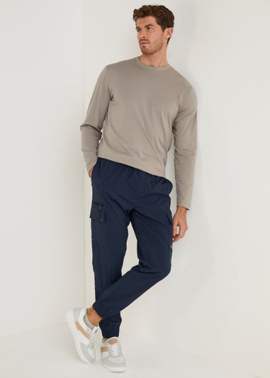 Navy Cuffed Cargo Trousers