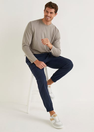 Navy Cuffed Cargo Trousers